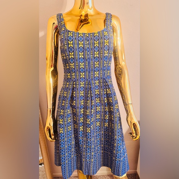 Nine West Blue and Yellow Geometric Patterned Women's Dress, Pre-Loved, Size 8P - Picture 2 of 12